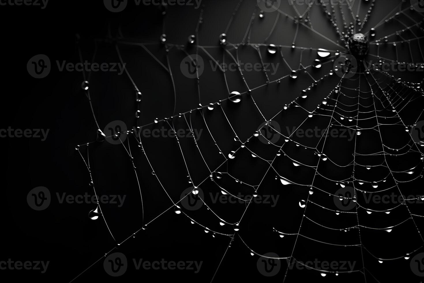 spiderweb dark background, spider web with water drops, ai generated photo