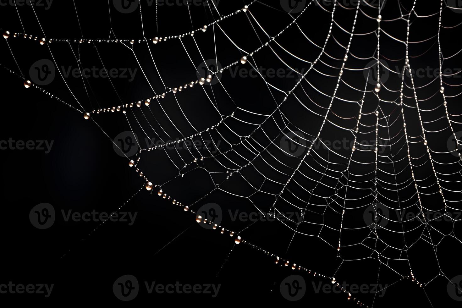 spiderweb isolated on black background, dewy spider web, photo
