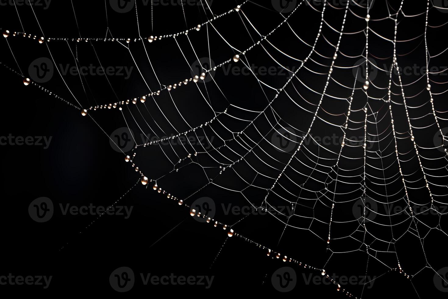 telaraña aislado en negro fondo, rociado araña web, ai generado foto