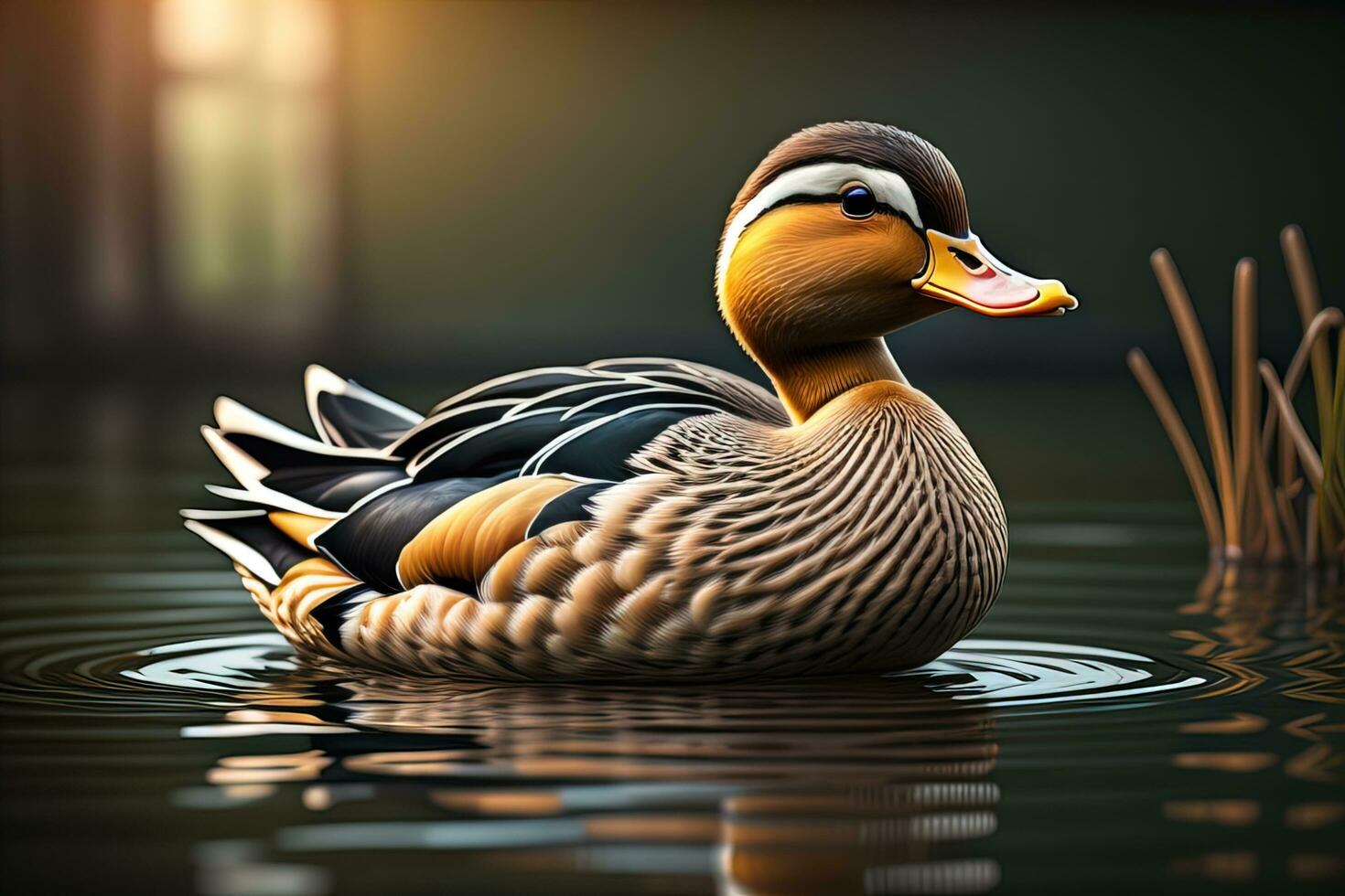 Beautiful duck on a solid color background. ai generative photo