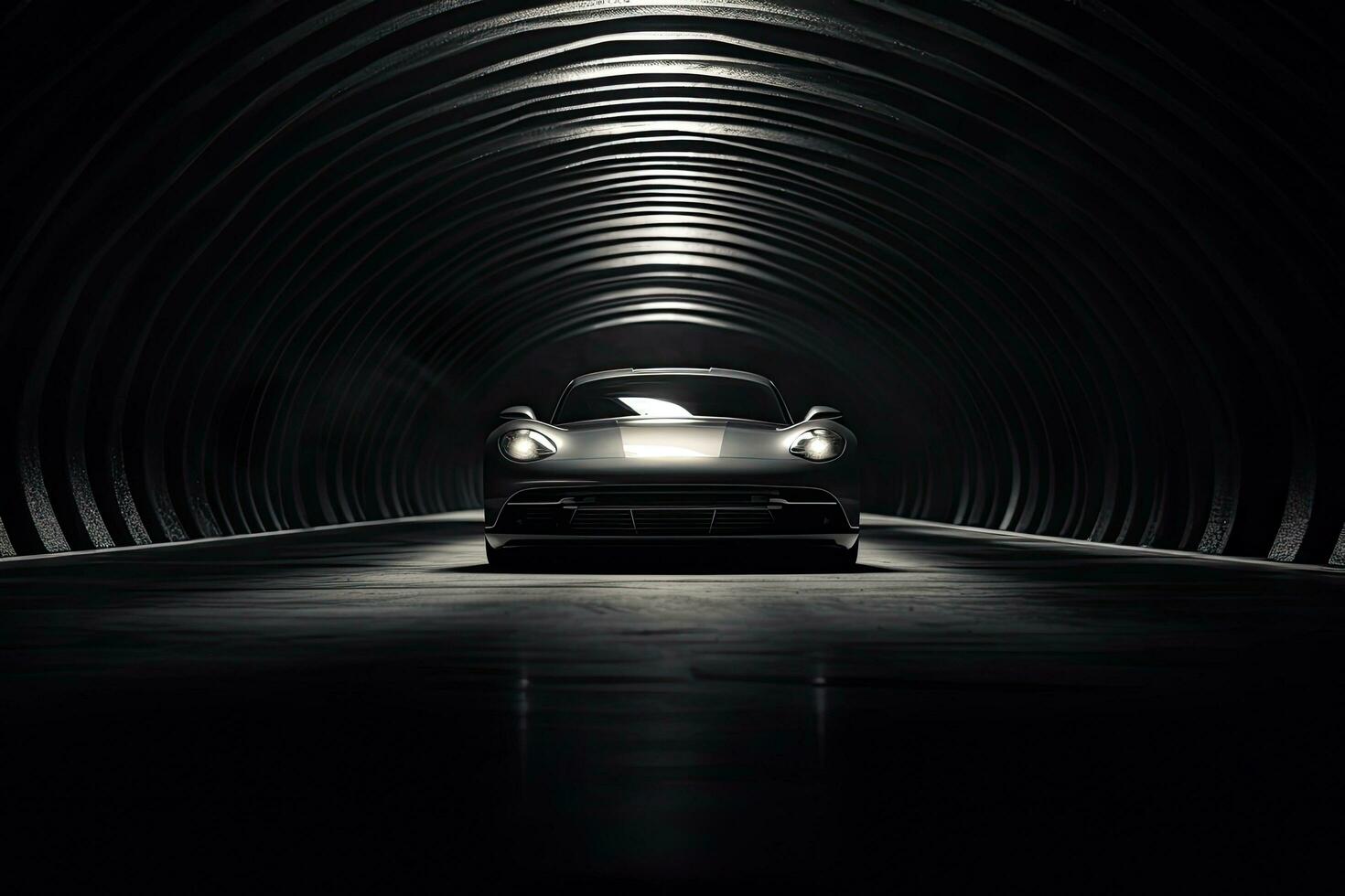 3D rendering of a vintage sports car in a tunnel at night, A mesmerizing image of a car in a subterranean tunnel, AI Generated photo