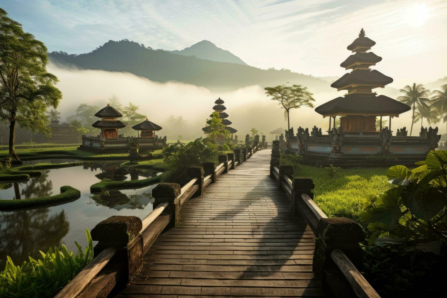 Pura Ulun Danu Bratan temple in Bali, Indonesia, A beautiful view of Ulun Danu Batur temple in Bali, Indonesia, AI Generated photo