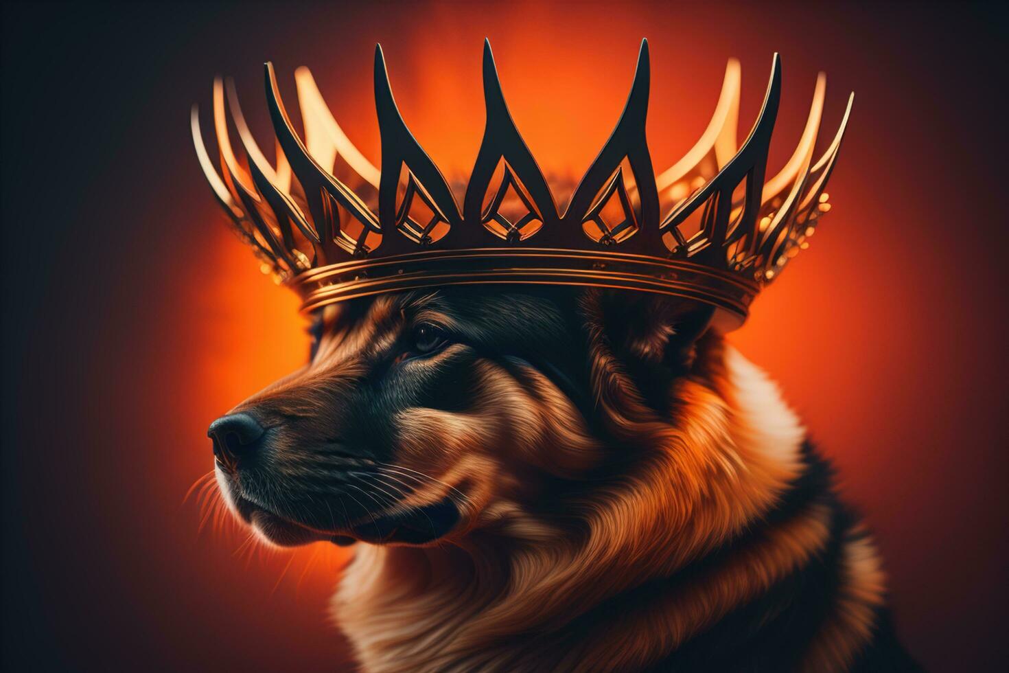 Portrait of a cute dog in a golden crown on a solid color background. ai generative photo