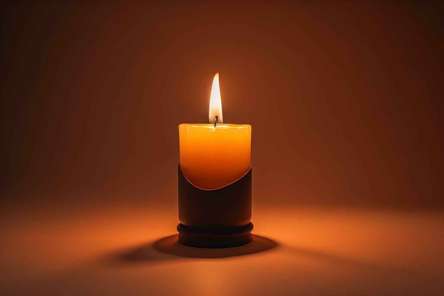 Creative burning candle on a wooden background. ai generative photo