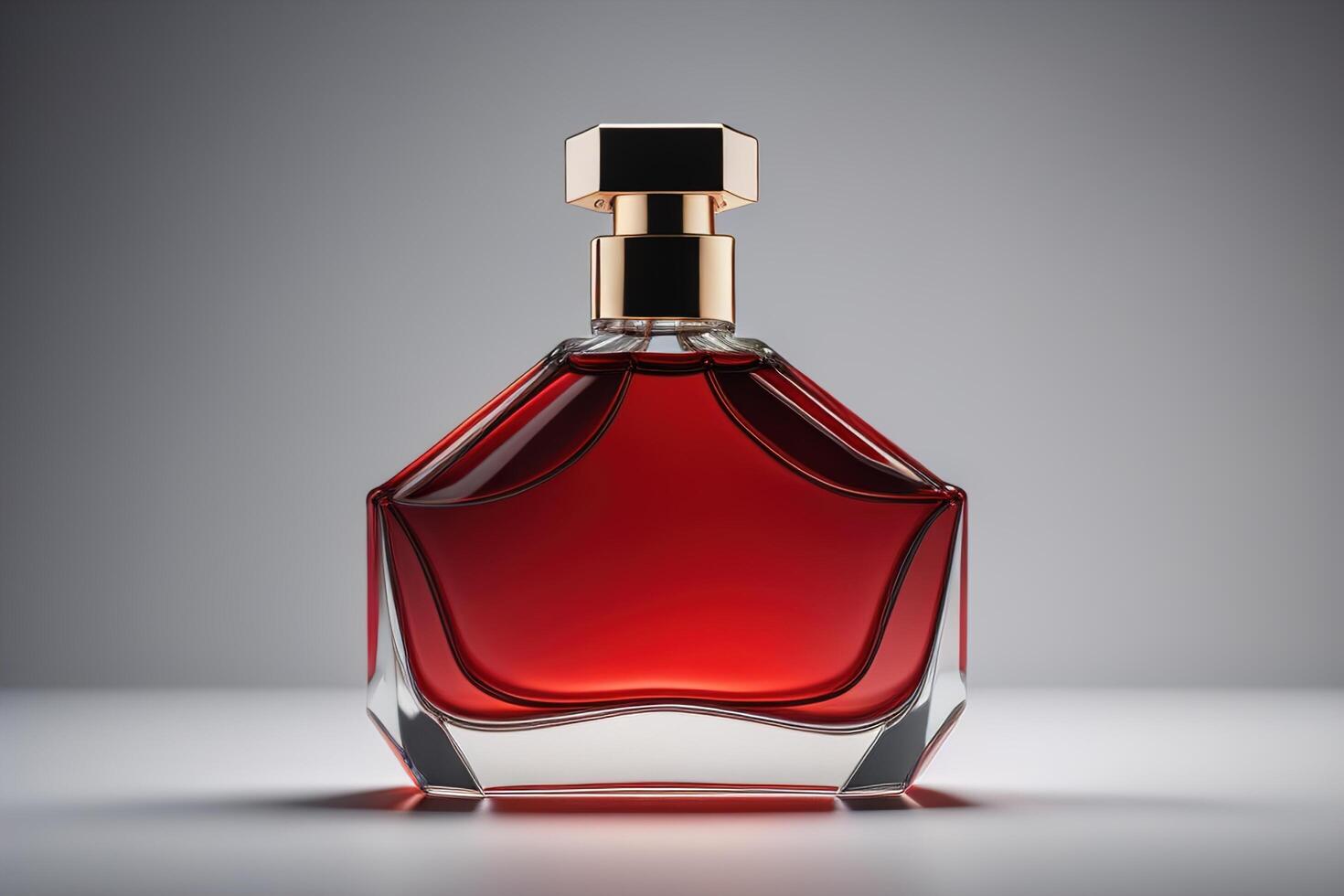 Perfume bottle on grey background. photo