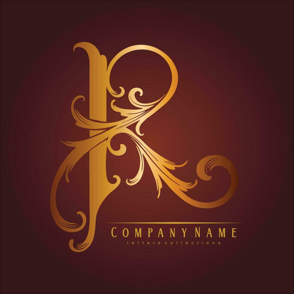 Gilded elegance luxury R letter monogram logo  vector illustrations for your work logo, merchandise t-shirt, stickers and label designs, poster, greeting cards advertising business company or brands.