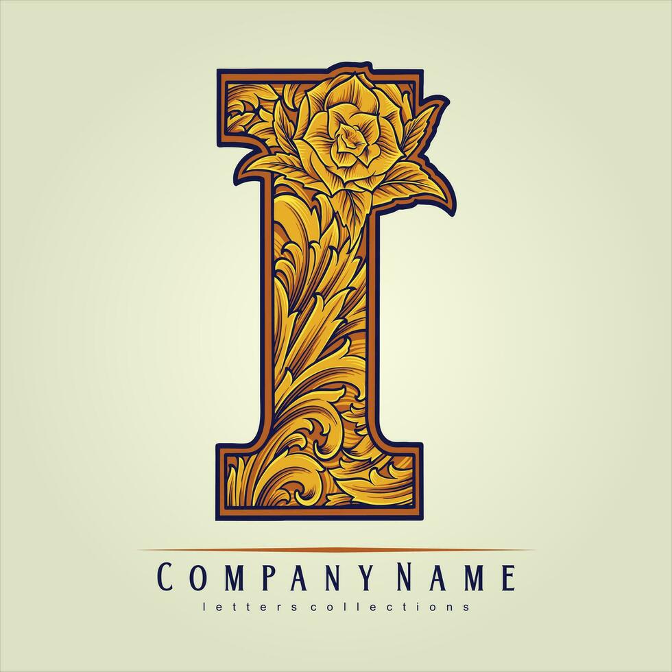 Initial I luxurious floral monogram masterpieces  vector illustrations for your work logo, merchandise t-shirt, stickers and label designs, poster, greeting cards advertising business company