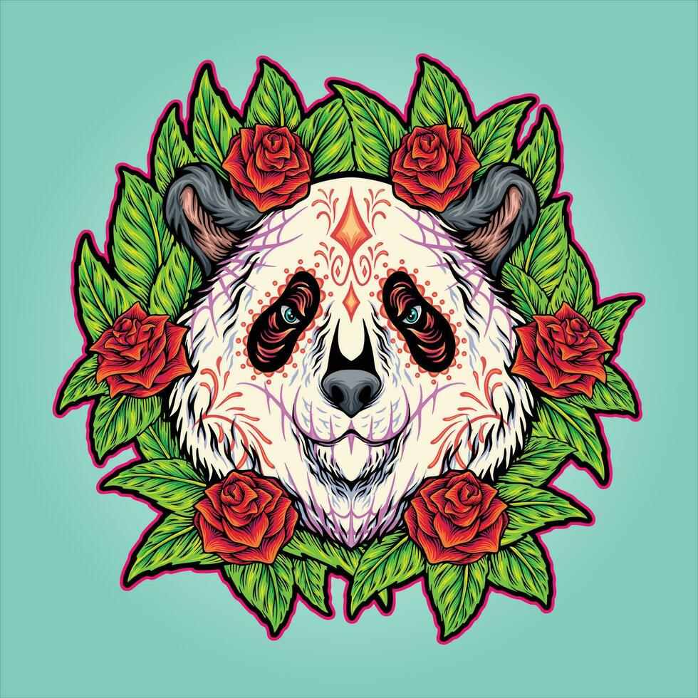 floral ornamento panda cabeza dia Delaware los muertos vector ilustraciones para tu trabajo logo, mercancías camiseta, pegatinas y etiqueta diseños, póster, saludo tarjetas publicidad negocio empresa o marcas