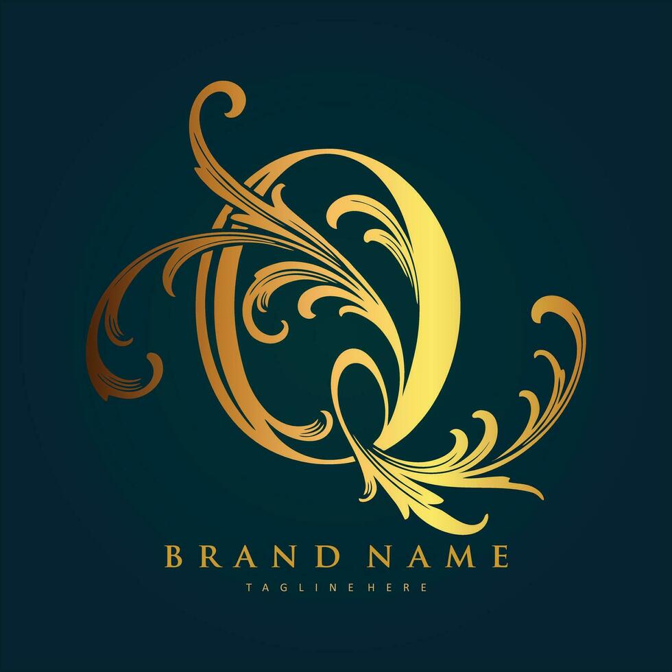 Floral flourish luxury q lettering monogram ornament  vector illustrations for your work logo, merchandise t-shirt, stickers and label designs, poster, greeting cards advertising business company