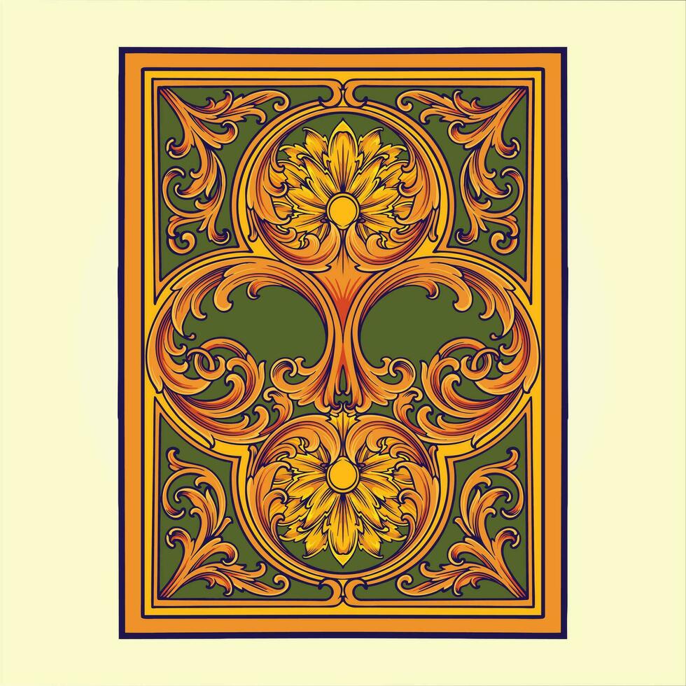 Vintage baroque ornament on card deck with engraved flower  vector illustrations for your work logo, merchandise t-shirt, stickers and label designs, poster, greeting cards advertising business