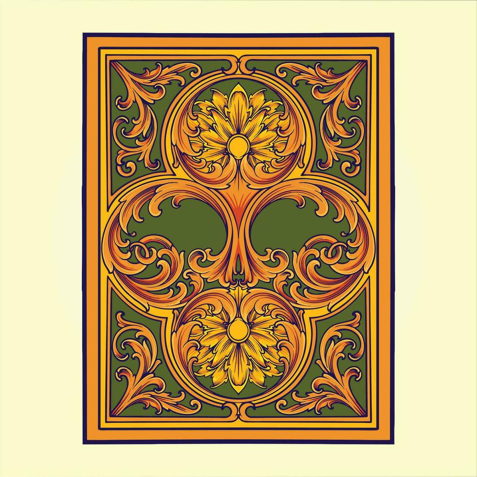 Vintage baroque ornament on card deck with engraved flower  vector illustrations for your work logo, merchandise t-shirt, stickers and label designs, poster, greeting cards advertising business