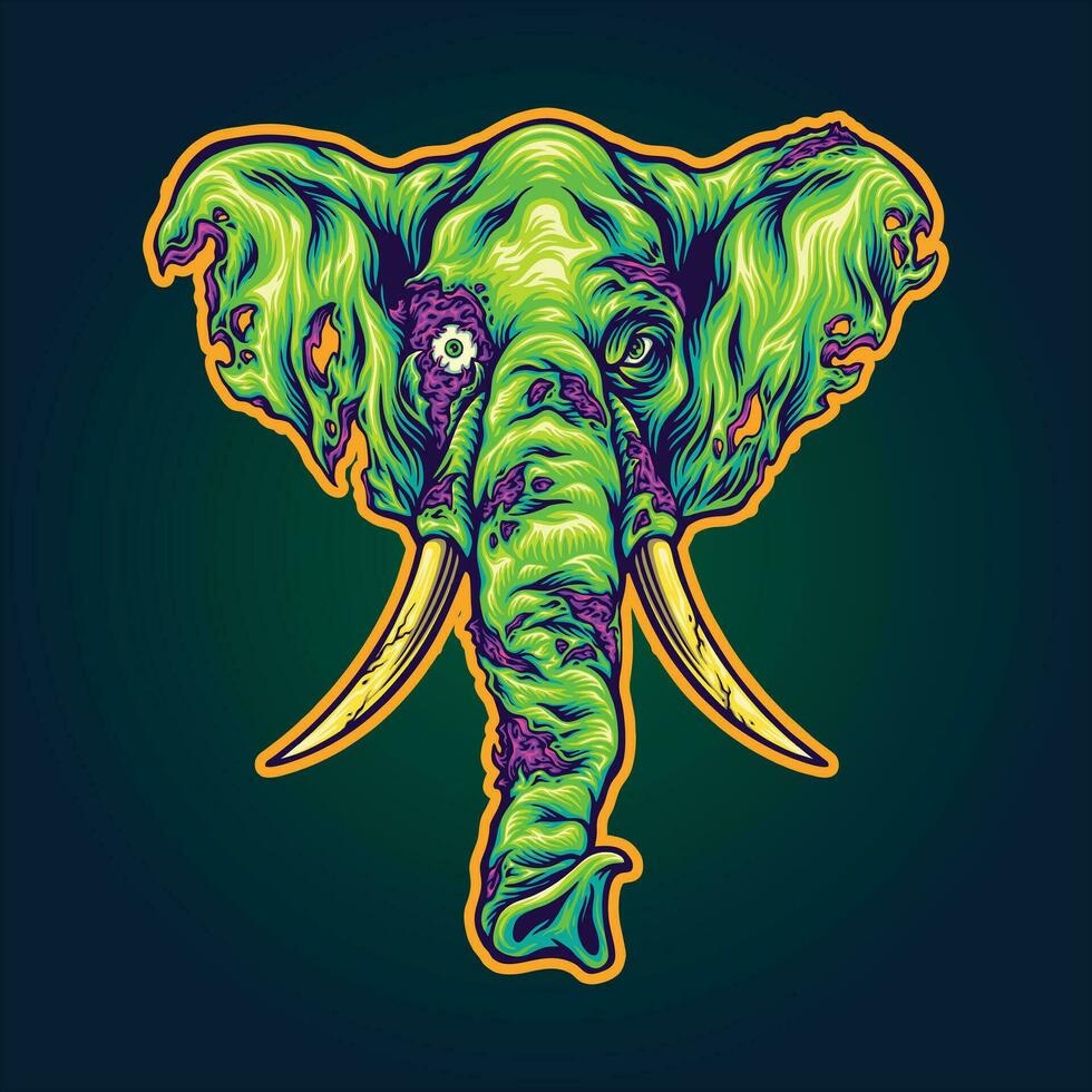 Terror haunting elephant head monster zombie  vector illustrations for your work logo, merchandise t-shirt, stickers and label designs, poster, greeting cards advertising business company or brands.