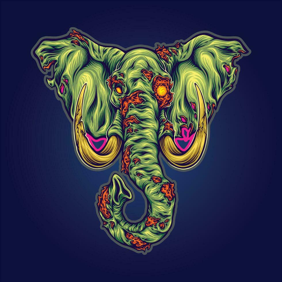 Frightful beast scary monster zombie elephant head  vector illustrations for your work logo, merchandise t-shirt, stickers and label designs, poster, greeting cards advertising business company