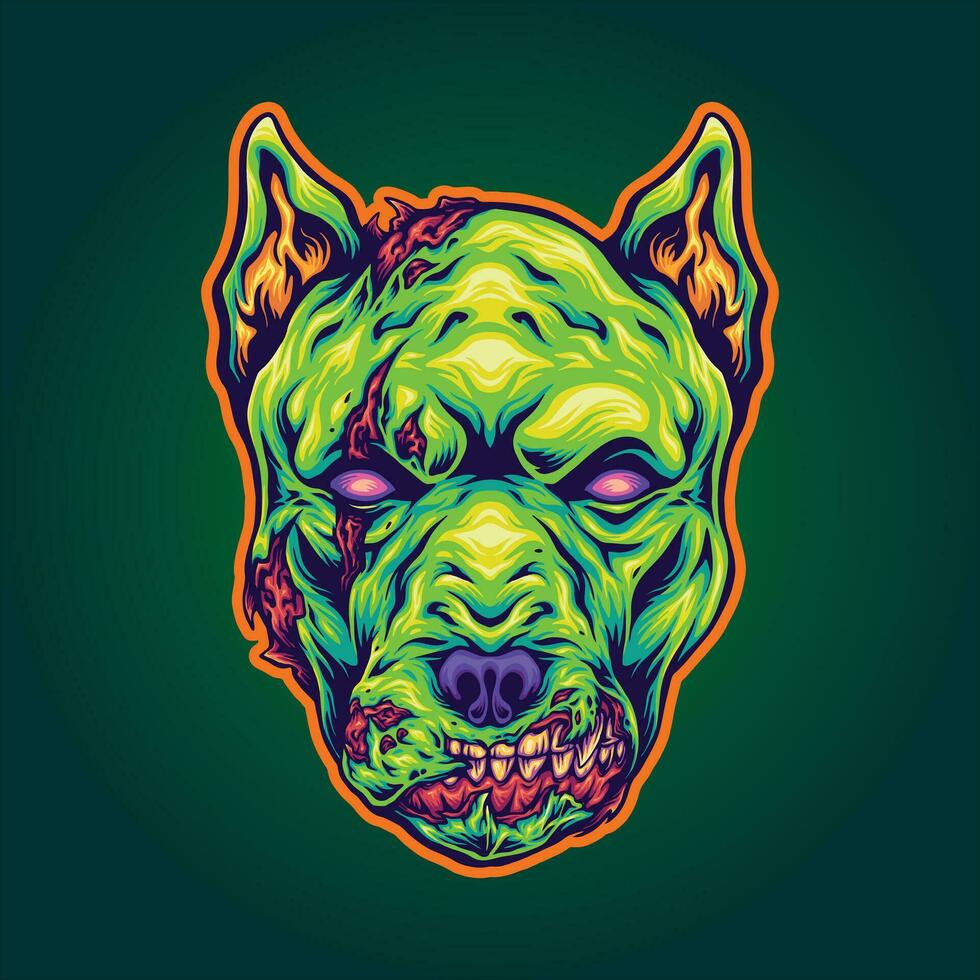 Unleash horror scary dog head zombie monster  vector illustrations for your work logo, merchandise t-shirt, stickers and label designs, poster, greeting cards advertising business company or brands.