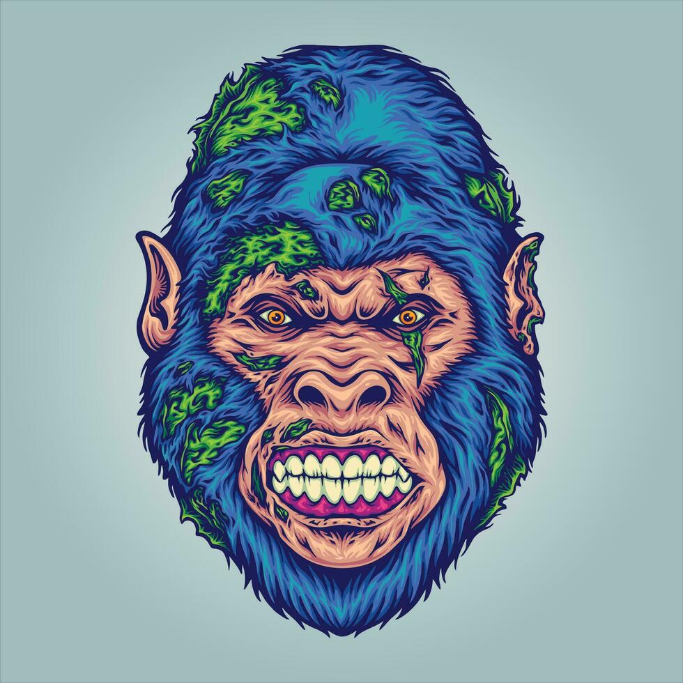 Beast scary gorilla monster zombie  vector illustrations for your work logo, merchandise t-shirt, stickers and label designs, poster, greeting cards advertising business company or brands.