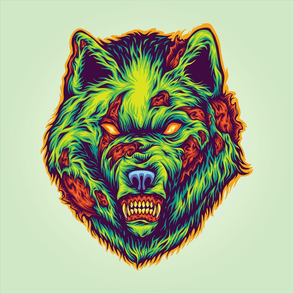 Savage terror scary wolf head monster  vector illustrations for your work logo, merchandise t-shirt, stickers and label designs, poster, greeting cards advertising business company or brands.