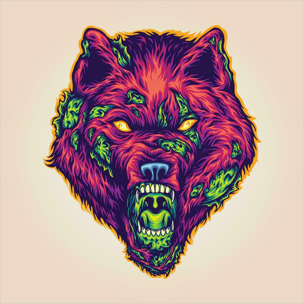 Horror unleashing angry werewolf zombie monsters  vector illustrations for your work logo, merchandise t-shirt, stickers and label designs, poster, greeting cards advertising business company