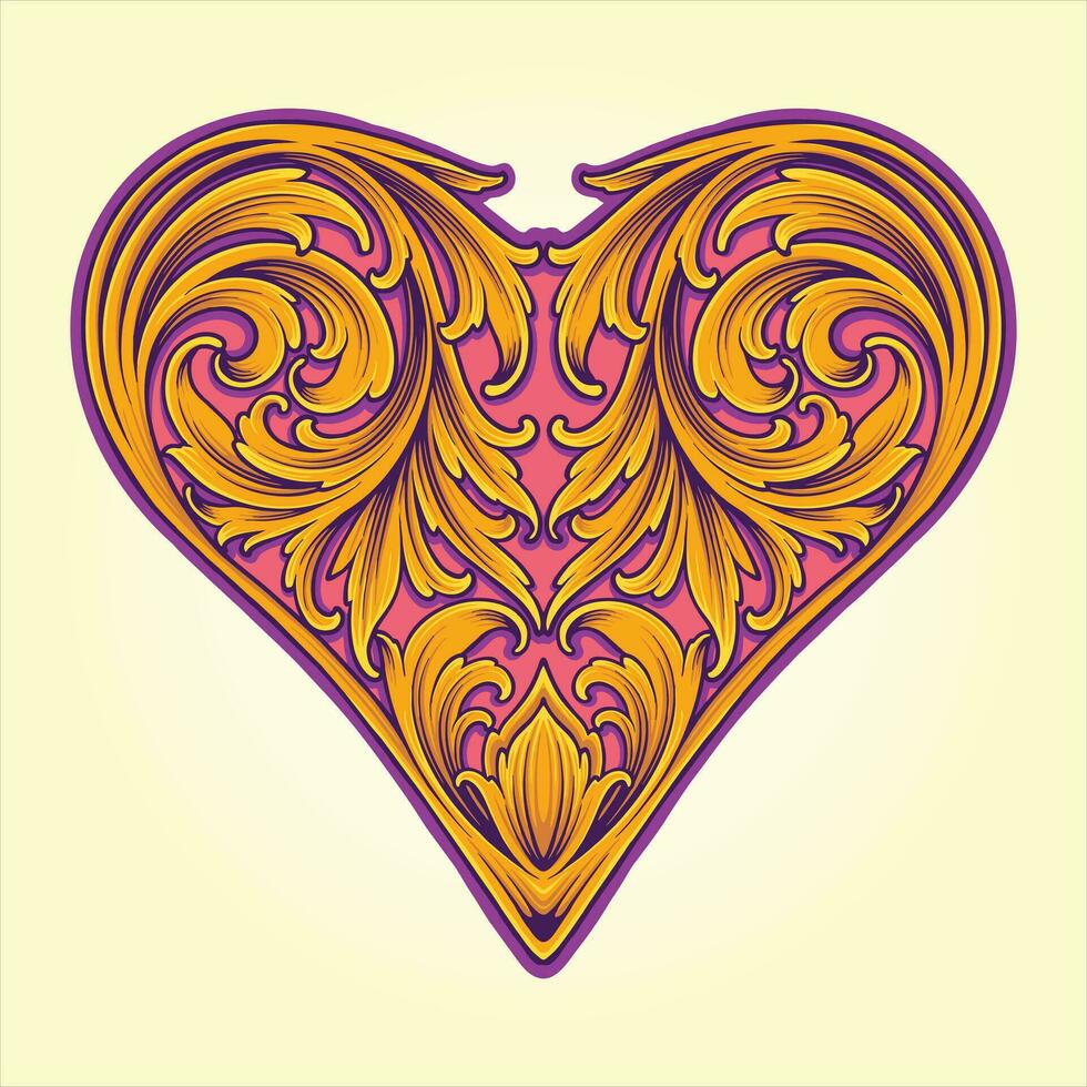 Antique victorian engraved flowers pattern heart shaped  vector illustrations for your work logo, merchandise t-shirt, stickers and label designs, poster, greeting cards advertising business company