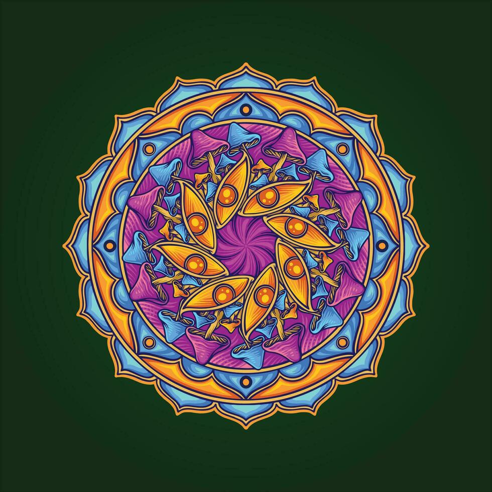 Enchanting psychedelic mushroom mandala ornament  vector illustrations for your work logo, merchandise t-shirt, stickers and label designs, poster, greeting cards advertising business company