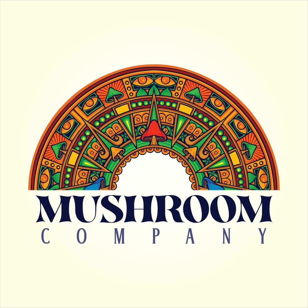 Trippy magic mushroom mandala geometry artistry  vector illustrations for your work logo, merchandise t-shirt, stickers and label designs, poster, greeting cards advertising business company