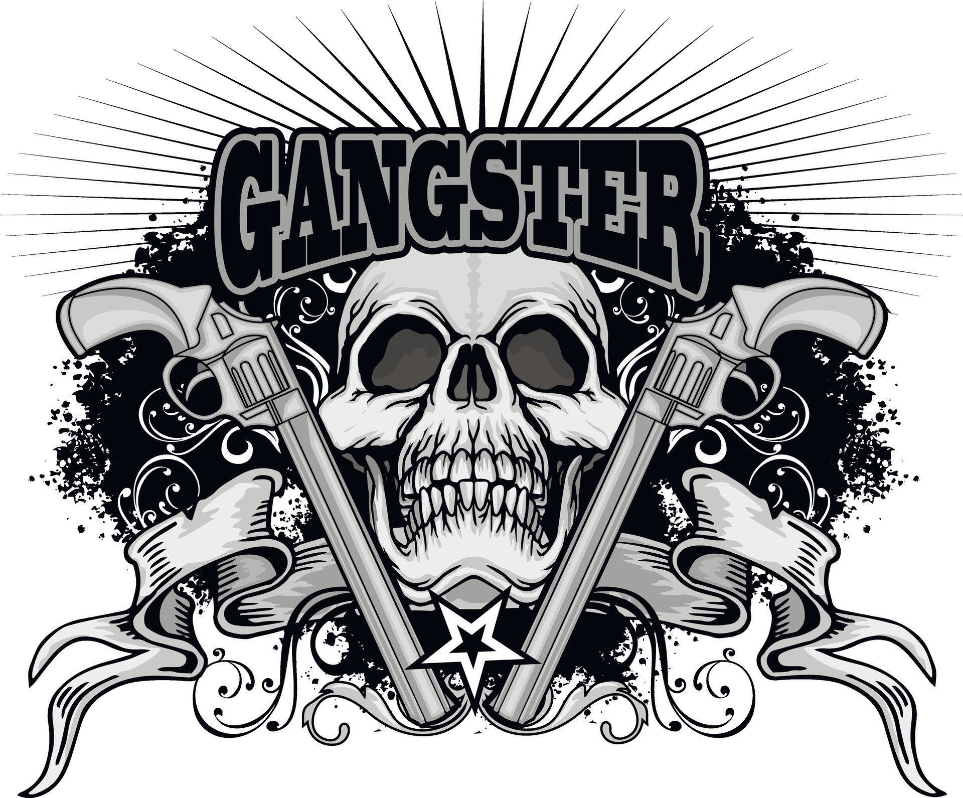 Gothic sign with skull and guns, grunge vintage design t shirts ...