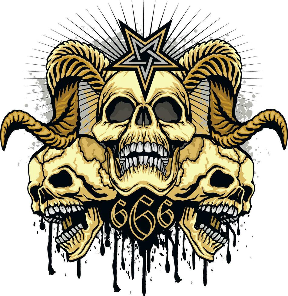 Signo gótico con calavera con cuernos, camisetas de diseño vintage grunge vector