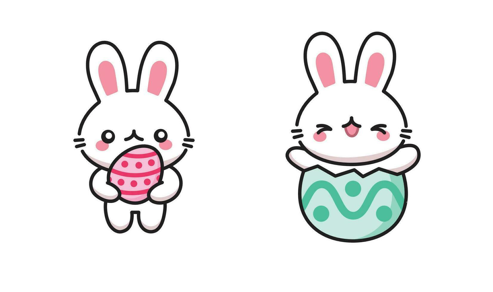 Cute Kawaii Rabbit Easter Egg Sticker Clipart vector