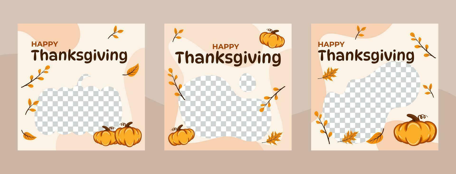 Hand drawn flat thanksgiving background social media post template vector