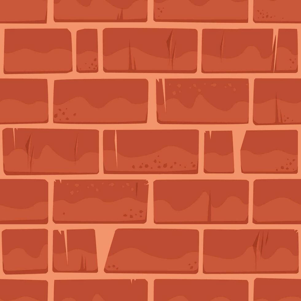 Cracked Red Brick Wall Texture, Aged Castle Old Background, Square Seamless Pattern vector