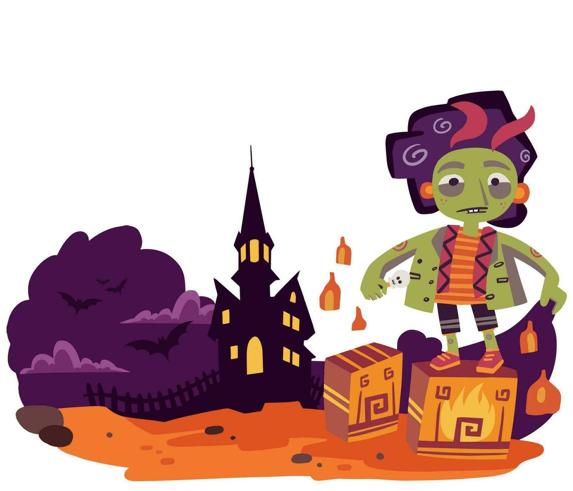 Halloween Scene with Female Monster vector