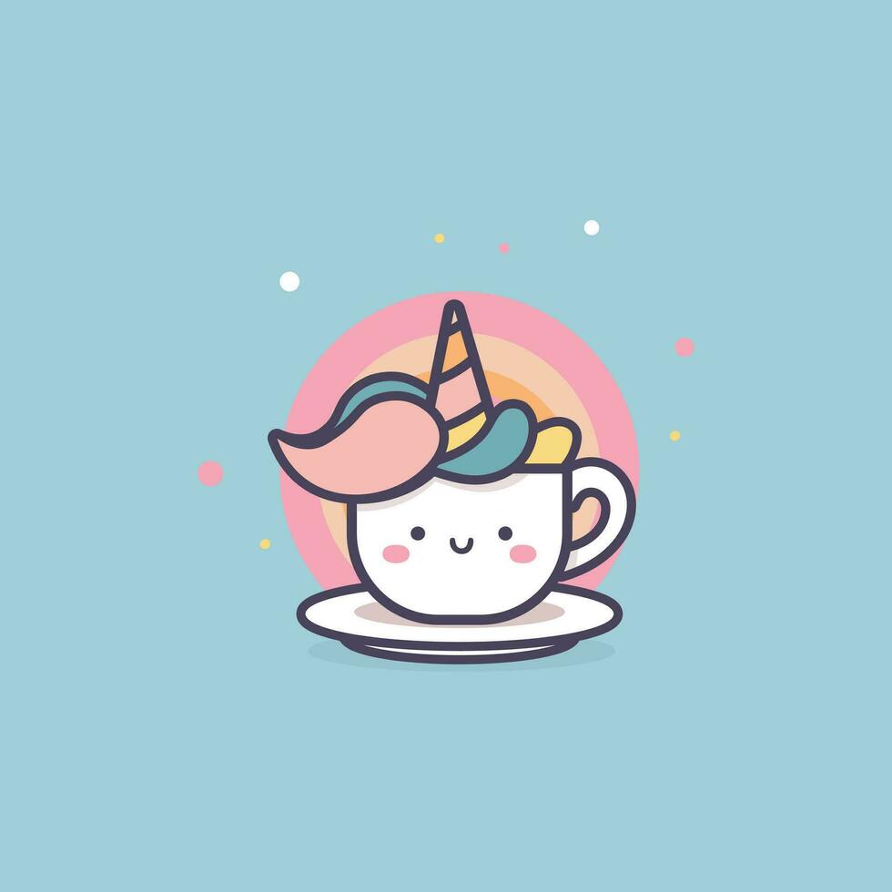 Cute cartoon unicorn horse coffee cup logo, vector illustration