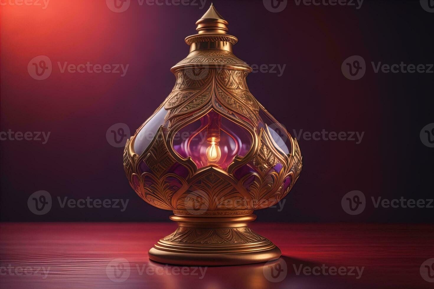 Lantern on a wooden table and a dark background. ai generative photo