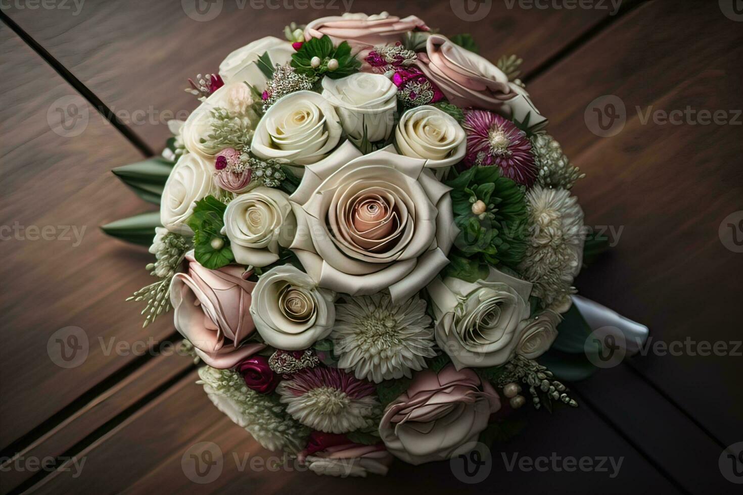Beautiful bridal bouquet of different flowers on a dark background. ai generative photo