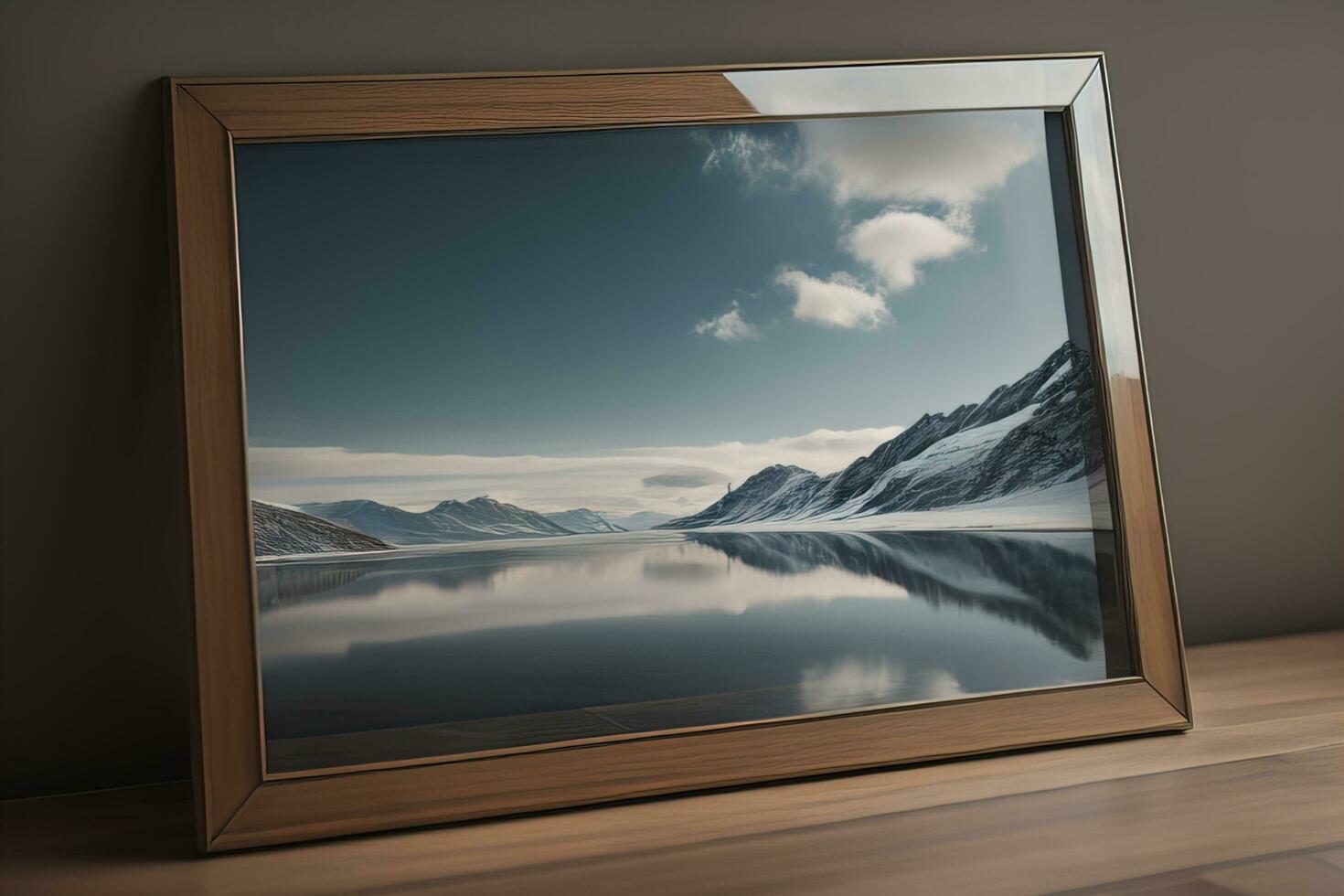 Glass picture frame on a solid color background. ai generative photo