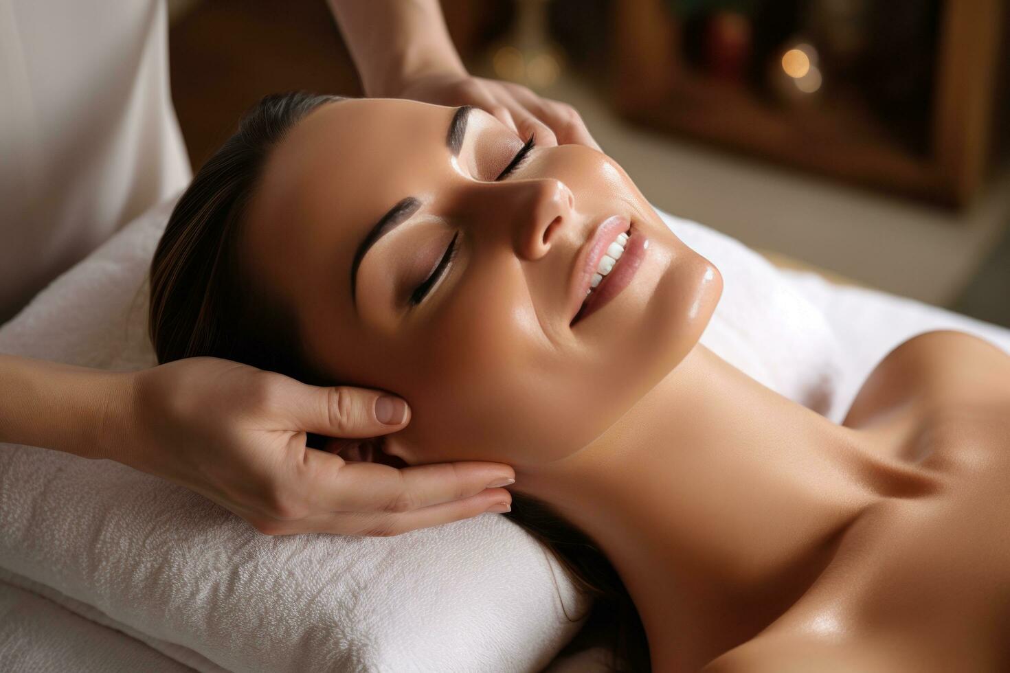 hermosa niña en spa salón foto