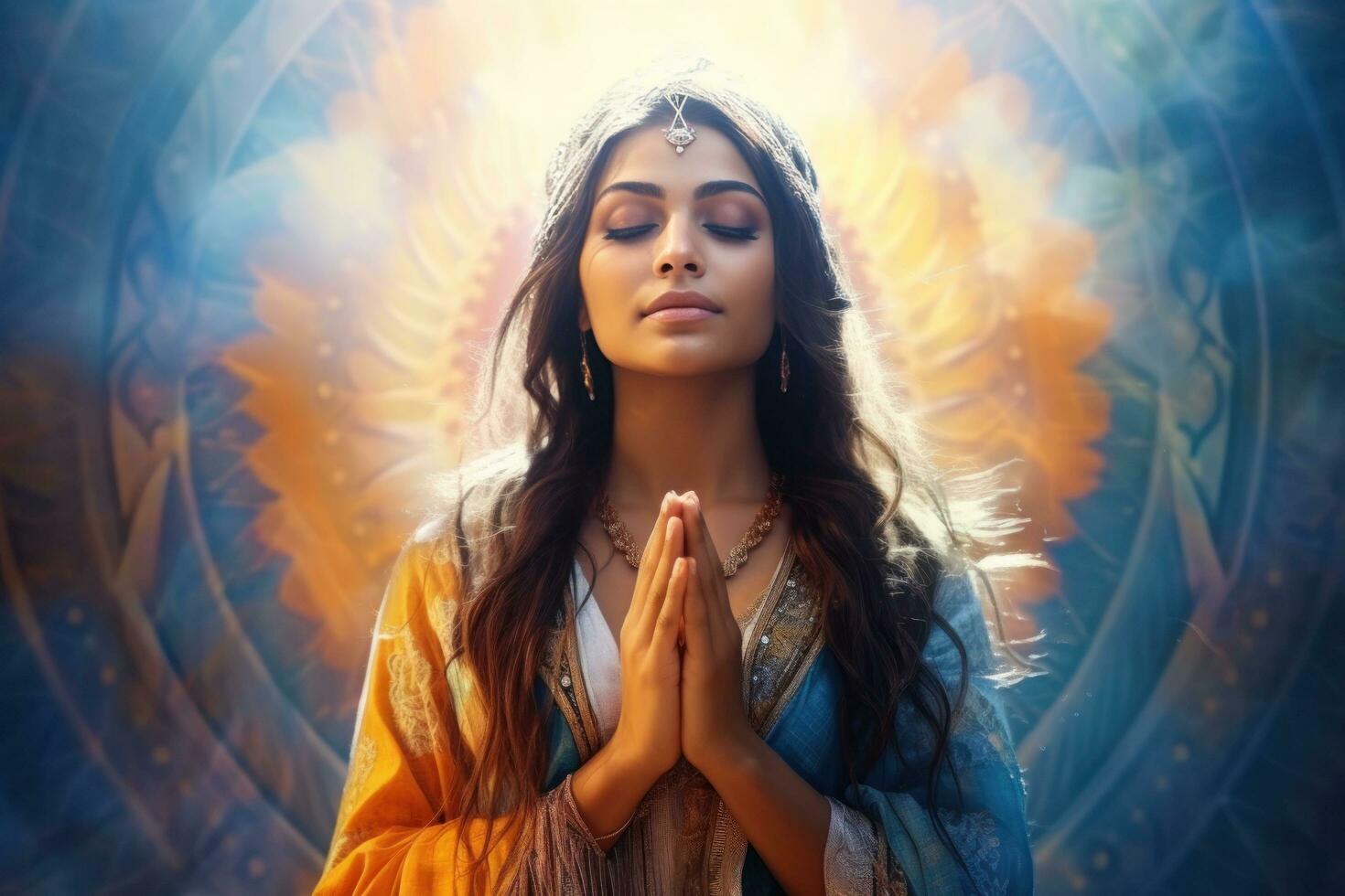 mujer en oración actitud foto