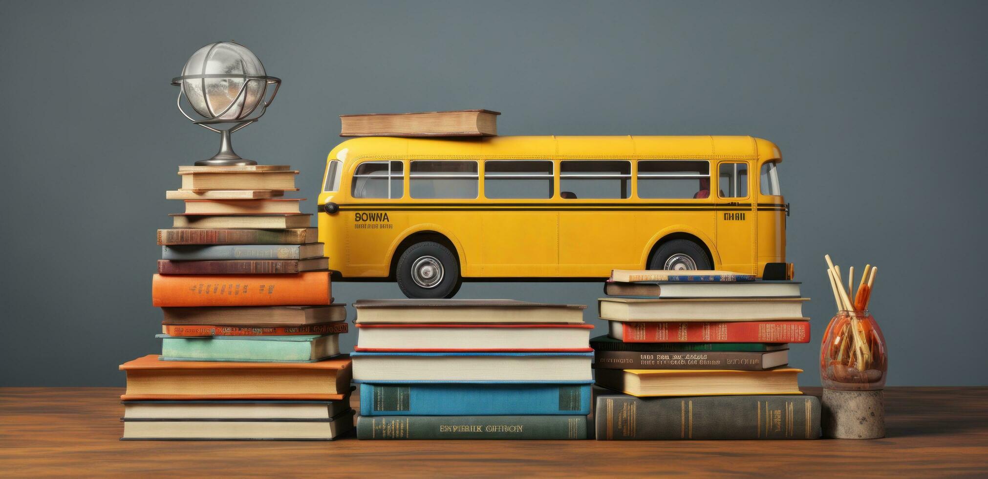 School bus is full of books photo