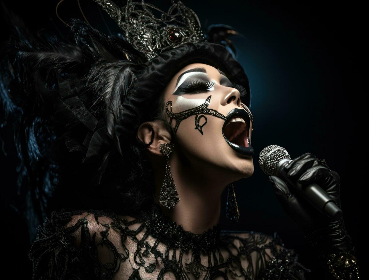 Opera singer on black background photo