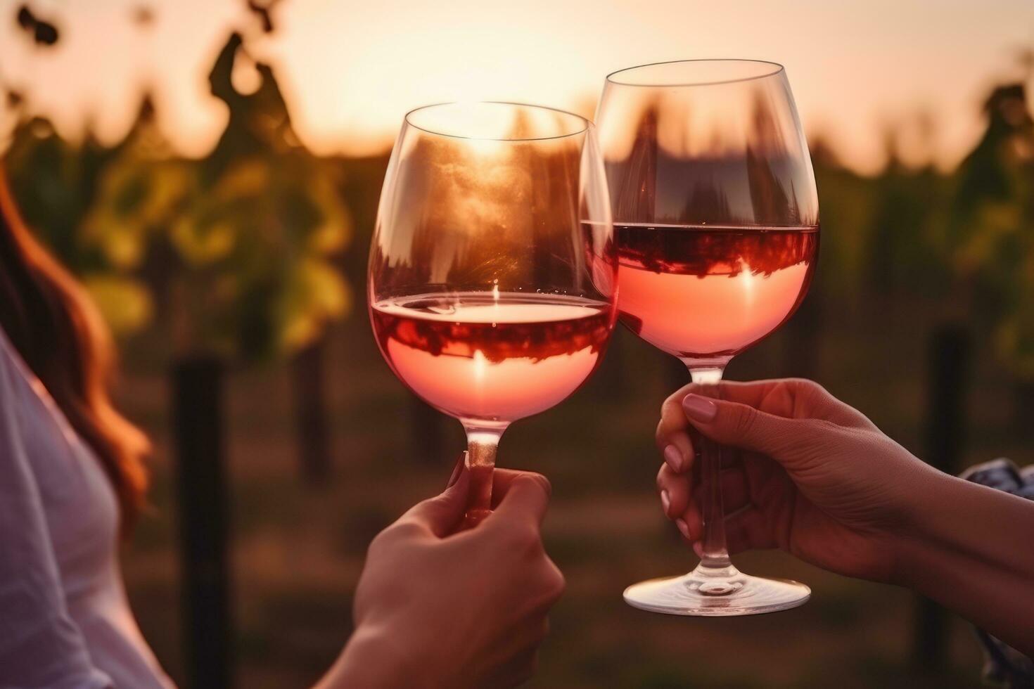 Woman raises her wine glass to a couple of friends photo