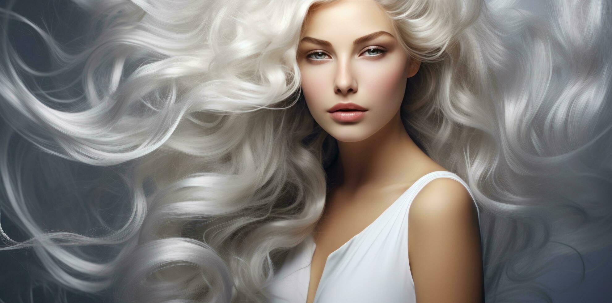 Beautiful woman with long white hair photo