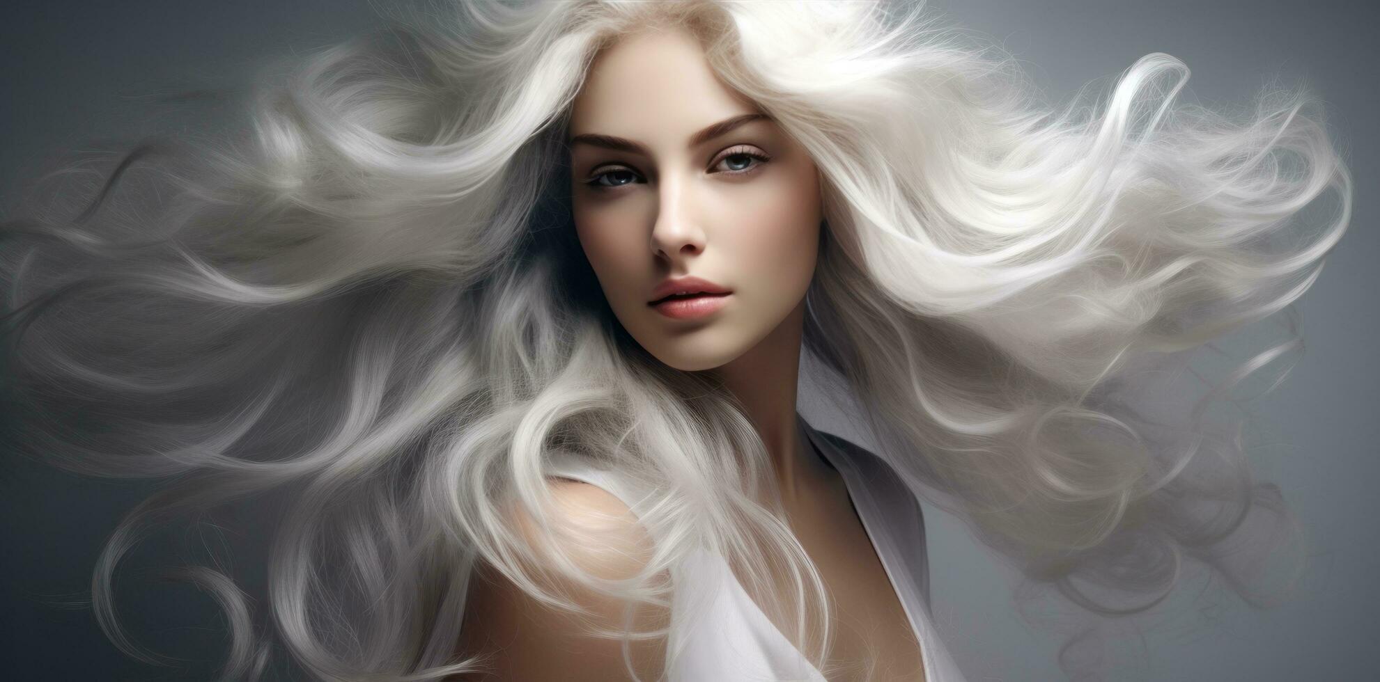 hermosa mujer con largo blanco pelo foto