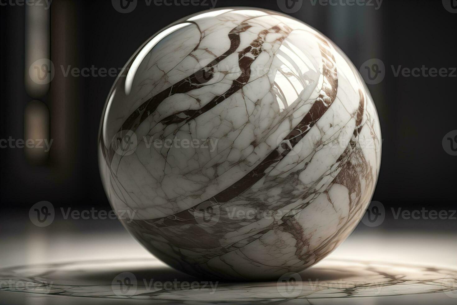 Colorful marble ball on a solid colour background. Close-up. ai generative photo