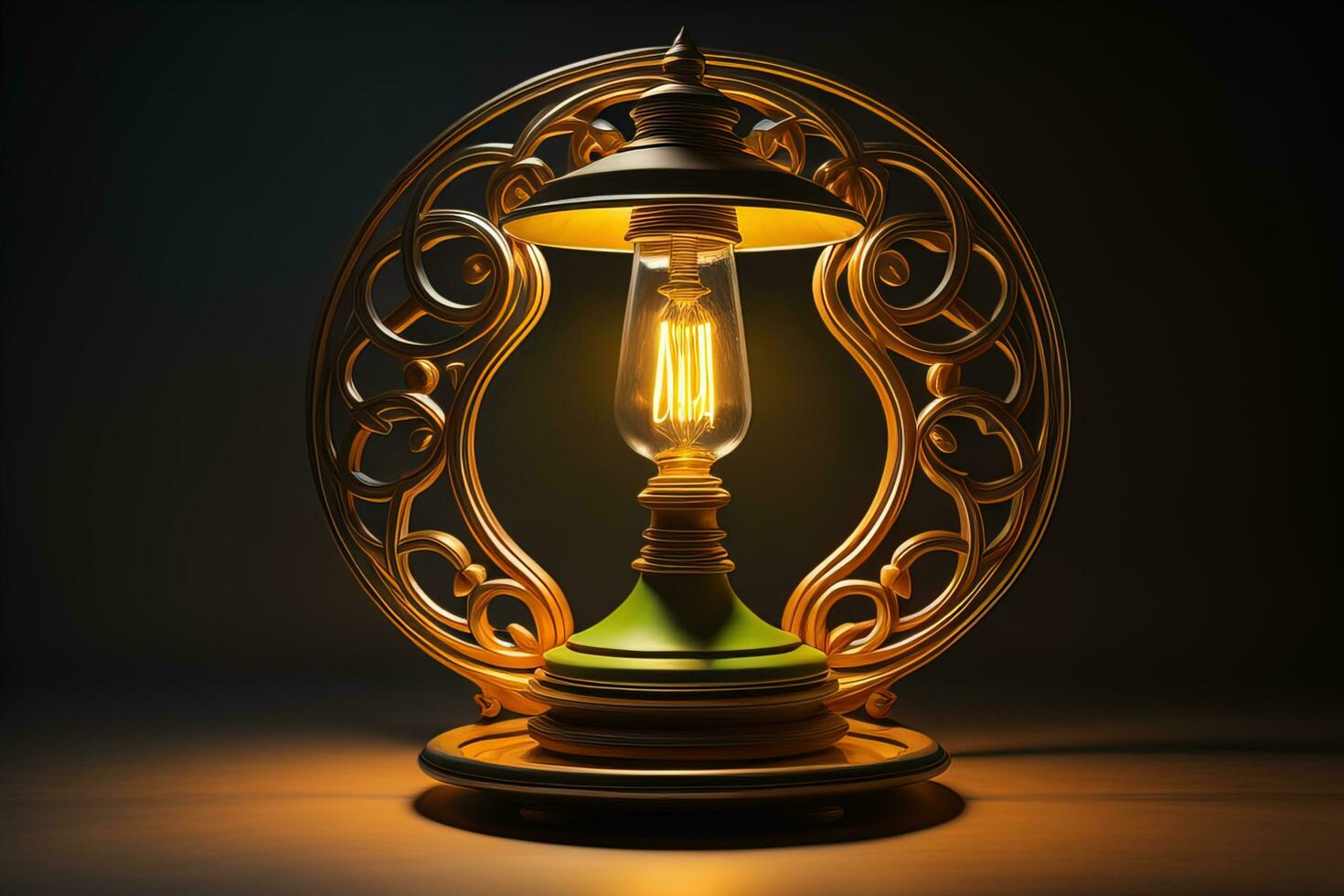 Lantern on a wooden table and a dark background. ai generative photo