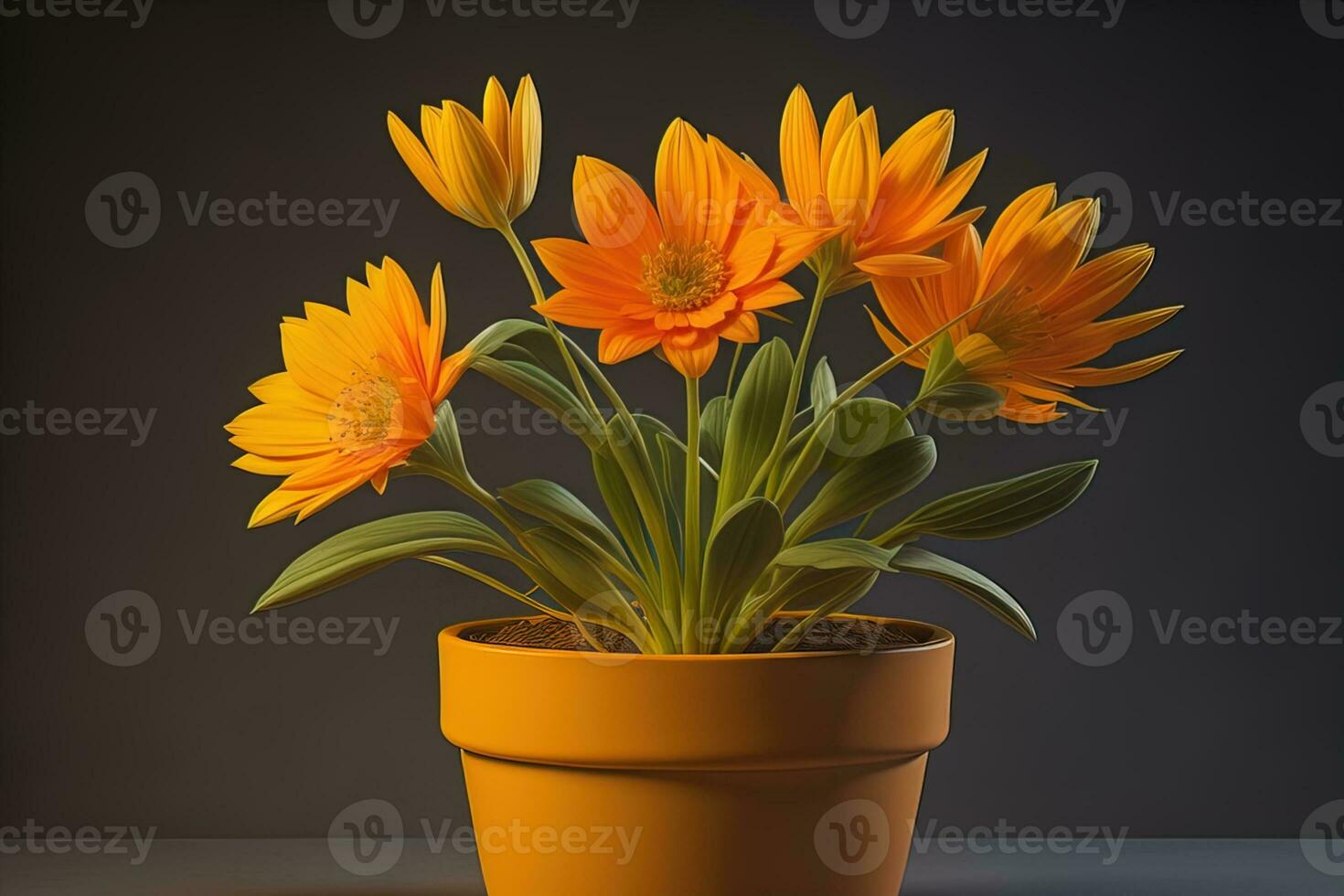 Flowers in a pot on a solid color background. ai generative photo