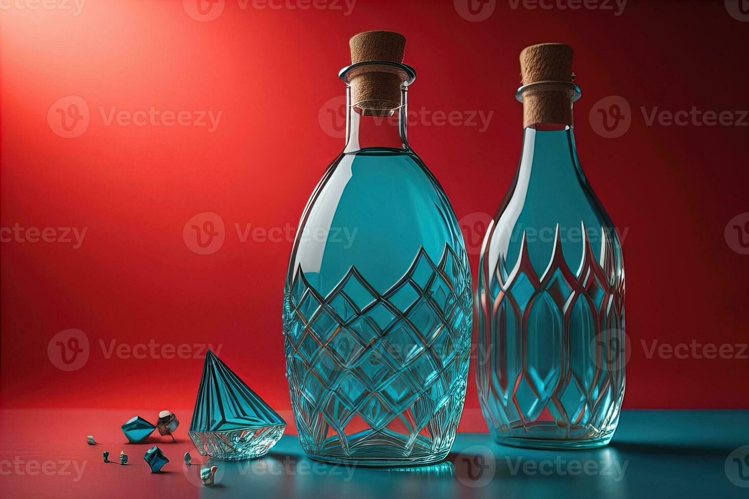 Bottle with a liquid on a solid color background. ai generative photo