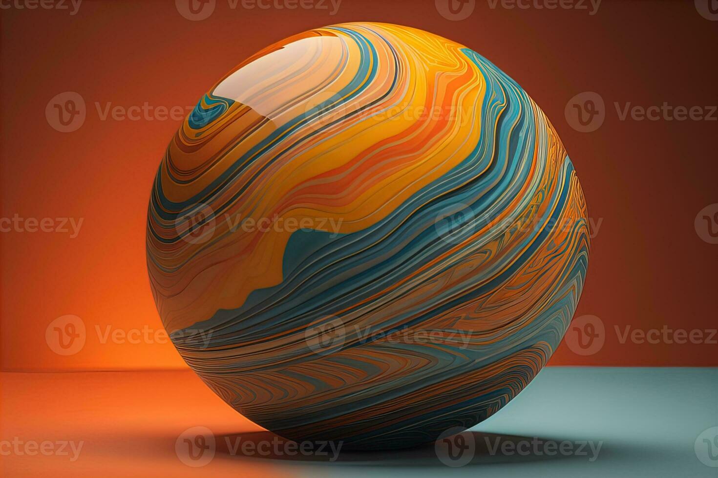 Colorful marble ball on a solid colour background. Close-up. ai generative photo