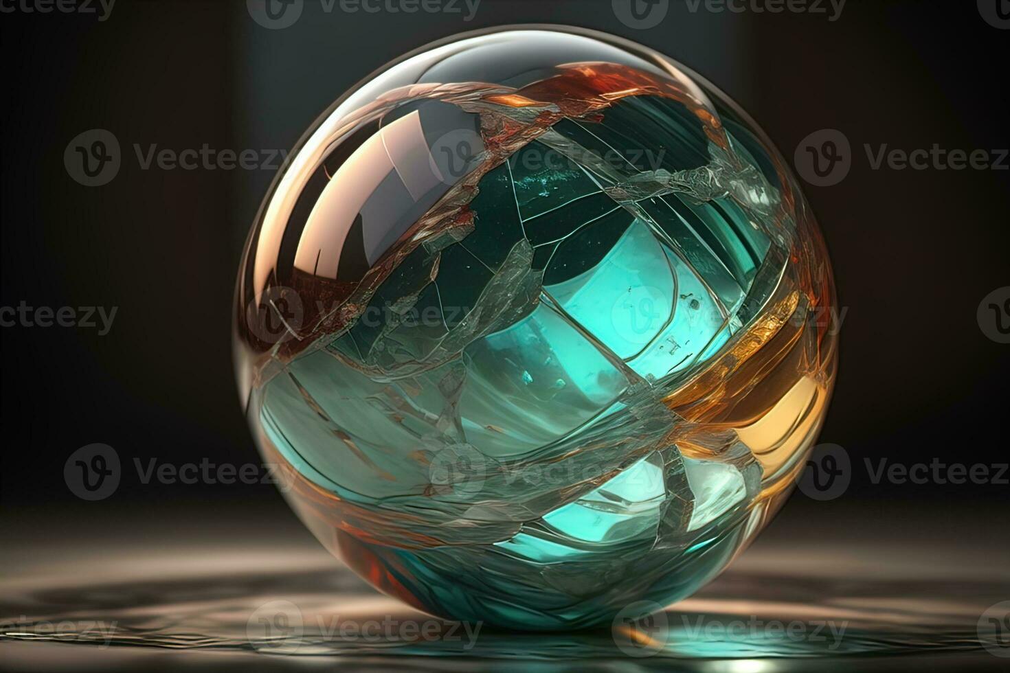Transparent crystal ball on a wooden table. ai generative photo