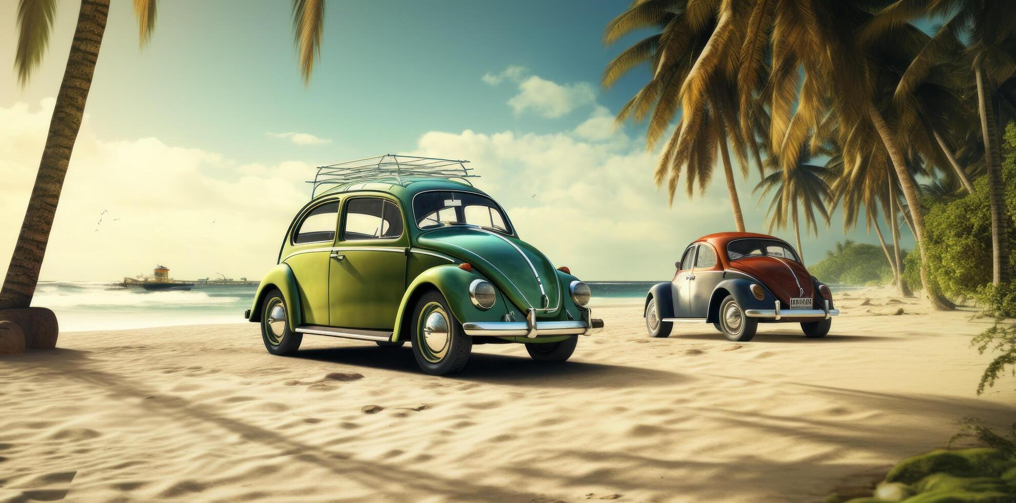 Retro beach cars on the sand photo