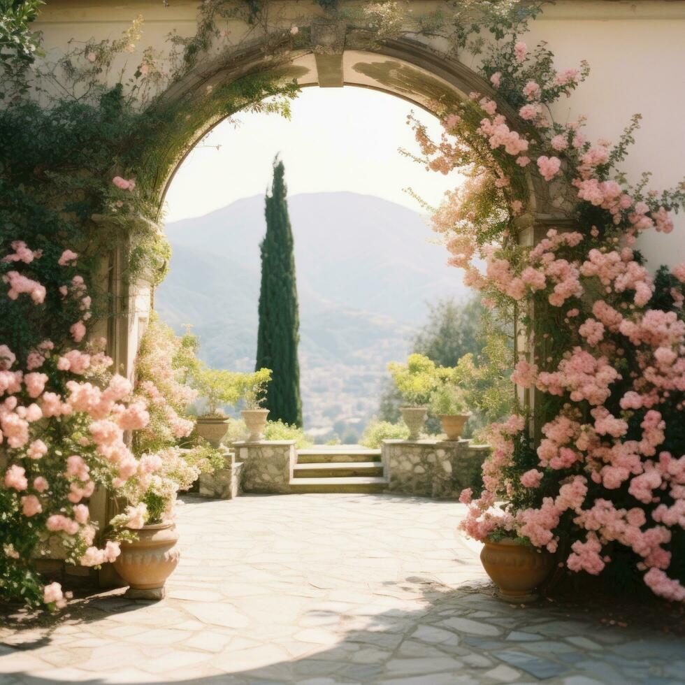 Wedding floral arc photo