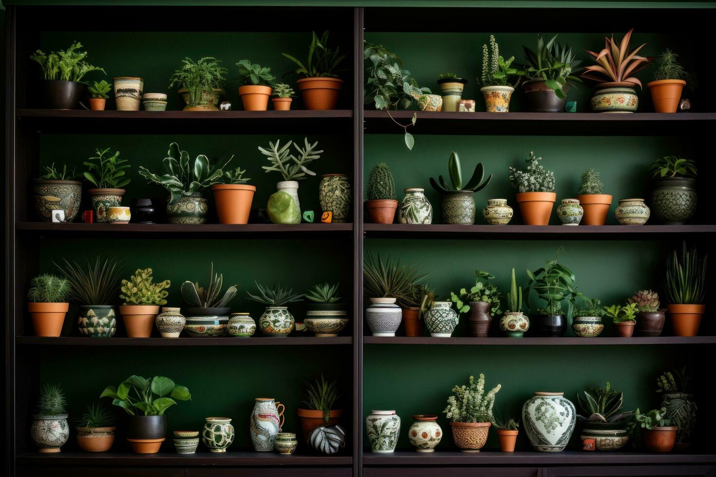 Shelf with different pods and plants photo